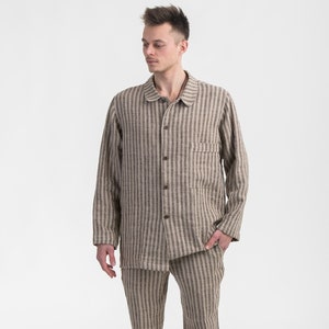 Mens Pyjama Set  Black White checkered Pure Linen Sleepwear,Gift to Him Linen Pyjamas Pants and Shirt, Homewear, Leisure wear