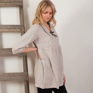 Linen Tunic Loose Linen Blouse, Linen Baby Doll Blouse , Handmade Linen Tunic, Washed Linen Natural Flax Tunic image 2