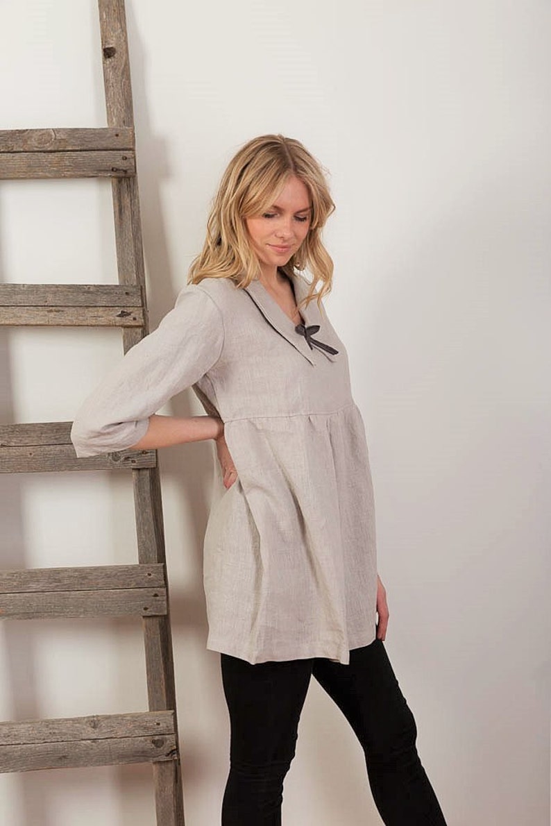 Linen Tunic Loose Linen Blouse, Linen Baby Doll Blouse , Handmade Linen Tunic, Washed Linen Natural Flax Tunic image 2