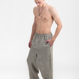 Linen Harem Pants Drop Crotch trousers Aladdin yoga pants unisex flax trousers