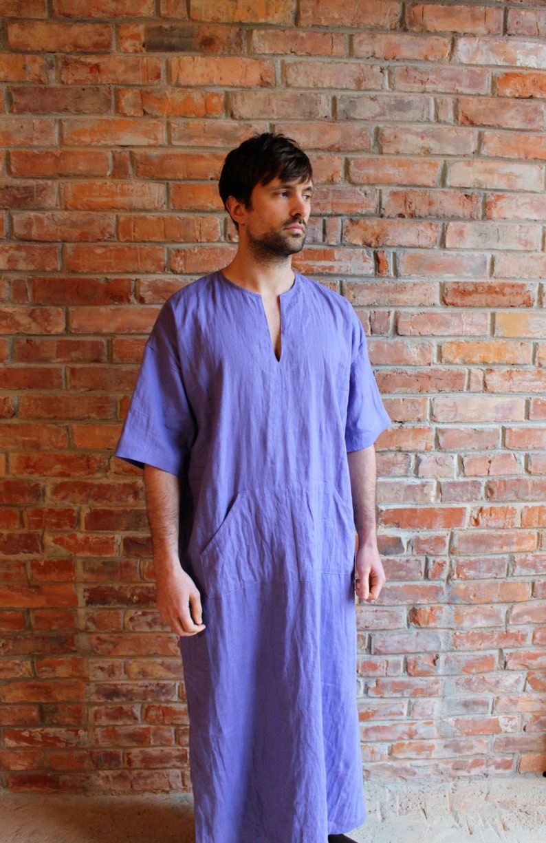 Mens Linen Caftan Short Sleeve Purple Mens Kaftan Loungewear | Etsy