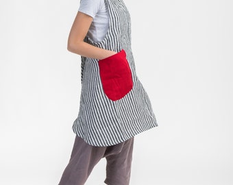 Japanese Apron Linen Aprons Linen Smock  Washed Linen Summer Pinafore  Apron  Linen Artisan Cross Over Apron  Made to order