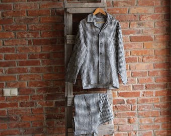 Linen Pyjama Plaid Mens Linen Pajama  Linen Sleepwear, Mens Linen night suit ,Pants and Shirt, Homewear Gift for him