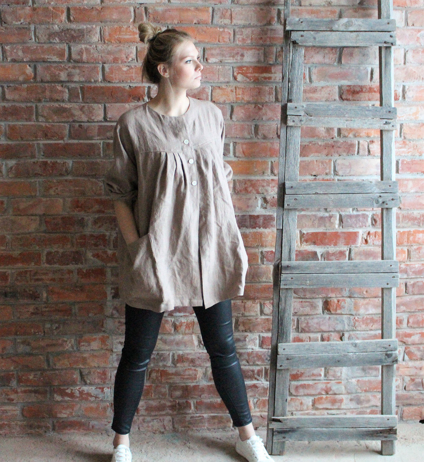 Linen Smock Artist Smock Cappuchino Brown Loose Linen Tunic Linen Smock Artist Smock Cappuchino Brown Loose Linen Tunic