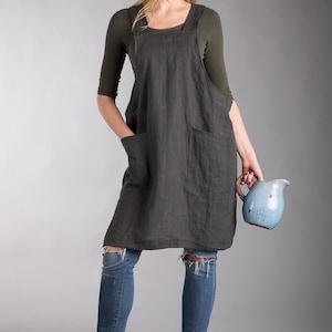 Japanese Apron Linen Aprons Linen Smock  Washed Linen Summer Pinafore  Apron  Linen Artisan Cross Over Apron  Made to order