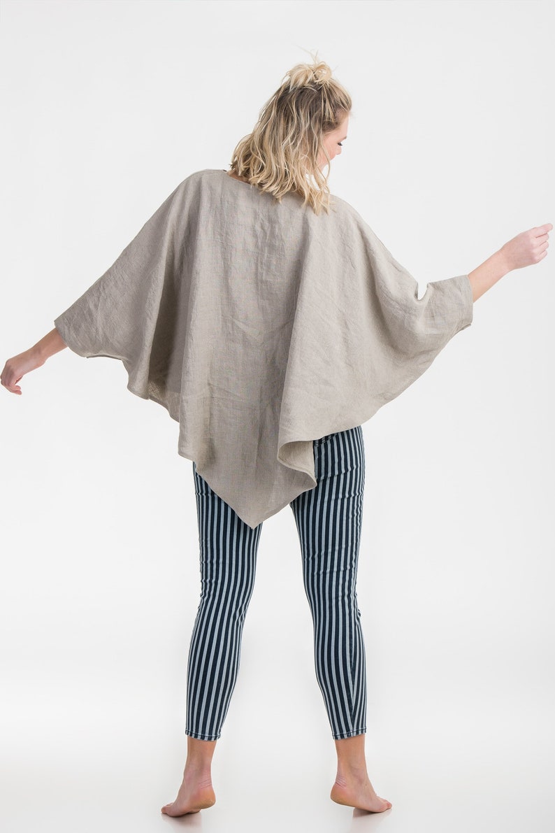 Linen Poncho Top YOGA wear loose linen top flax yoga top linen beachwear image 2