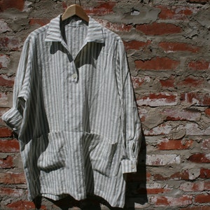 Linen Tunic Oversized Linen Shirt Stripey shirt  Shabby Chic / Washed Linen Shirt  / Linen Beachwear  / Flax  blouse / Sailor shirt/Handmade