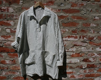 Linen Tunic Oversized Linen Shirt Stripey shirt  Shabby Chic / Washed Linen Shirt  / Linen Beachwear  / Flax  blouse / Sailor shirt/Handmade