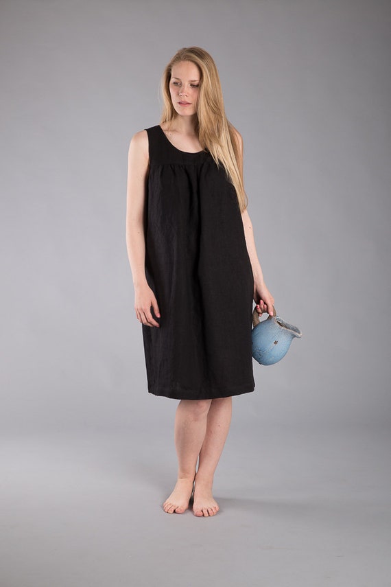 black linen jumper dress Linen Smock /loose Linen Dress / Linen Overalls / Sleeveless Linen Dress  Maternity Dress Linen Jumper Dress Made to Order