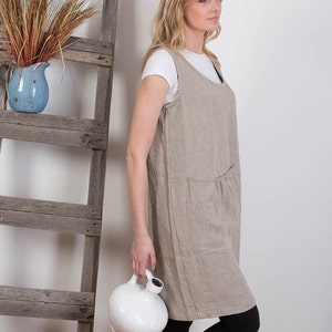 Linen Smock dress with Big Pocket  / Sleveless Tunic / Natural Linen Gardener smock    / Artist smock / Linen Overall  / Summer linen dress