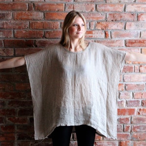 Lös linnetunika Överdimensionerad linnekaftan Linneponcho Strandklänning Damlinneoveraller Linneklänning Lös passform Tunika Linnesmock En storlek bild 1