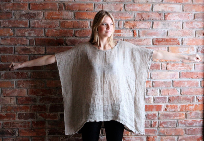 Loose Linen Tunic Oversized Linen Kaftan Linen Poncho Beach Cover up Womens Linen Overalls Flax Dress Loose fit Tunic Linen Smock One Size