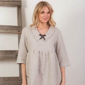 Linen Tunic Loose Linen Blouse, Linen Baby Doll Blouse , Handmade Linen Tunic, Washed Linen Natural Flax Tunic image 3
