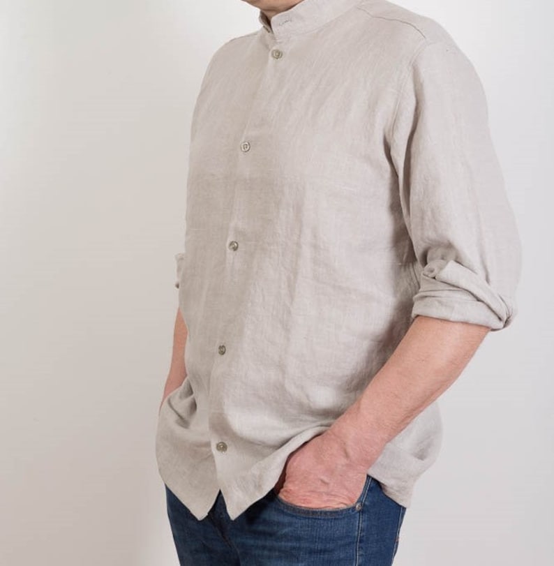 Mens Linen Shirt Gray Linen Shirt Man White Linen Shirt Etsy