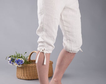 Lino Capri pantalones 3/4 lino pantalones maternidad lino pantalones de mujer pantalones cortos de lino de mujer lavado lino Capri /Flax hecho a pedido