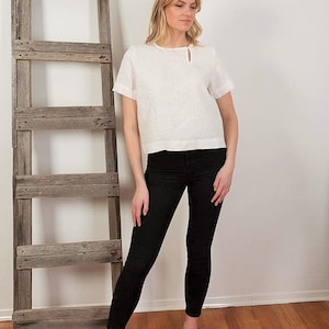 Linen Blouse White Linen Blouse, Handmade Linen Top, Women&#39;s Linen Clothing Washed Linen Natural Flax Linen Shirt
