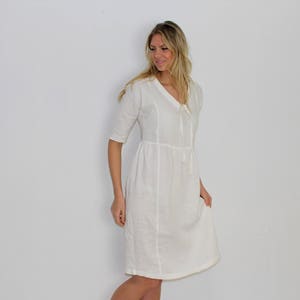 Linen Dress Washed Linen Summer Dress - Wedding  Dress - Linen Tunic 3/4 Sleeve  Romantic Natural Flax Dress Fitted Dress Various colours