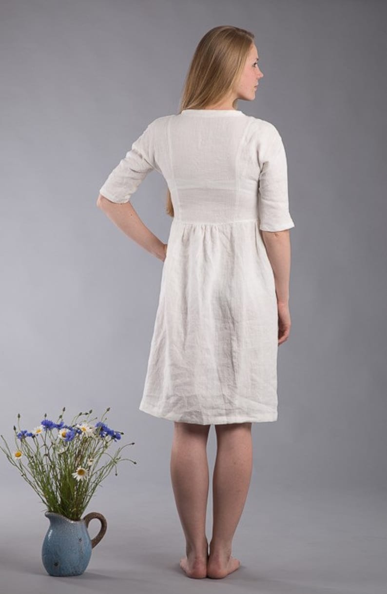Linen Dress Washed Linen Summer Dress Wedding Dress Linen Tunic 3/4 Sleeve Romantic Natural Flax Dress Fitted Dress Various colours image 3