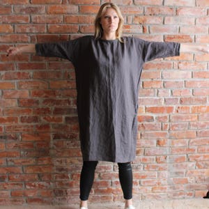 Linnen tuniek jurk Plus grootte tuniek top, houtskool grijs linnen tuniek voor vrouwen, Womens tuniek, losse linnen tunieken, plus grootte kleding,