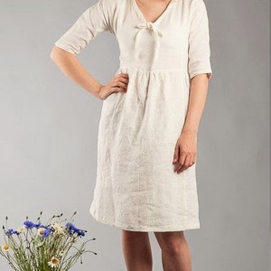 Linen Dress Washed Linen Summer Dress Wedding Dress Linen Tunic 3/4 Sleeve Romantic Natural Flax Dress Fitted Dress Various colours image 2