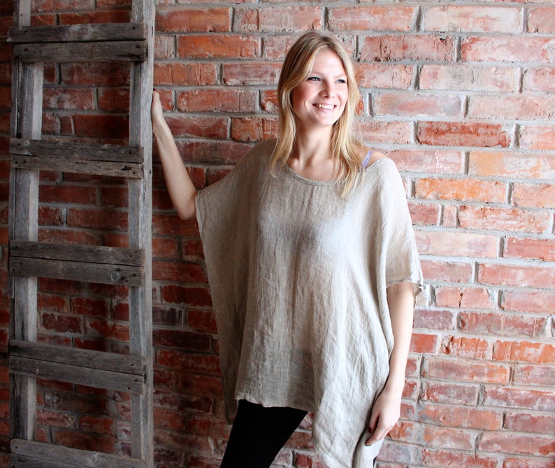 Loose Linen Tunic Oversized Linen Kaftan Linen Poncho Beach Cover up Womens Linen Overalls Flax Dress Loose fit Tunic Linen Smock One Size