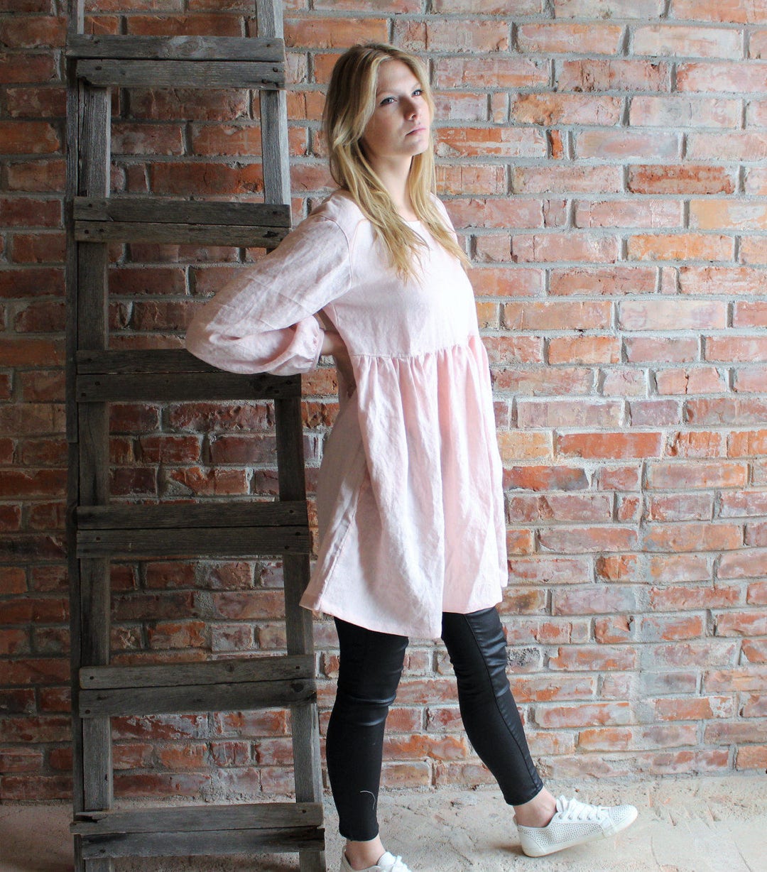 Robe en lin, tunique ample, oversize lin Baby doll chemisier