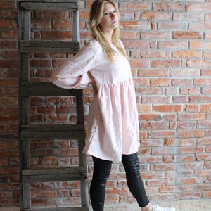 Linen Dress ,Loose tunic , Oversized Linen Baby doll Blouse / Light Pink Linen Maternity blouse, Linen Doll Dress, Loose linen blouse