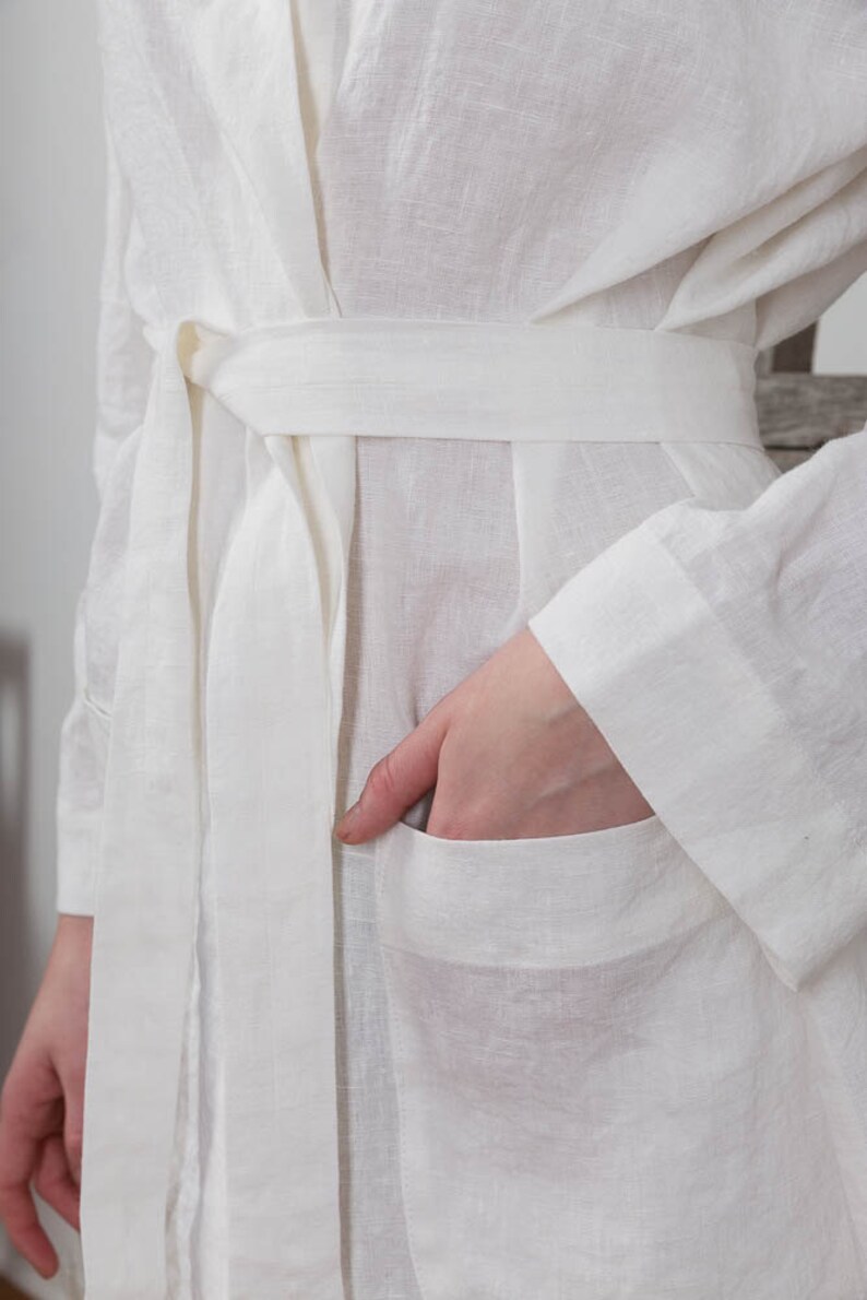 Linen Bathrobe / Linen Robe / Linen Smock Womens Dressing Gown image 4