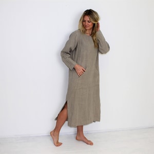 Linen Kaftan Womens Long Linen Robe Washed Linen Caftan Long Sleeve dress  Flax Dress Loose fit Dress Linen Smock Custom order