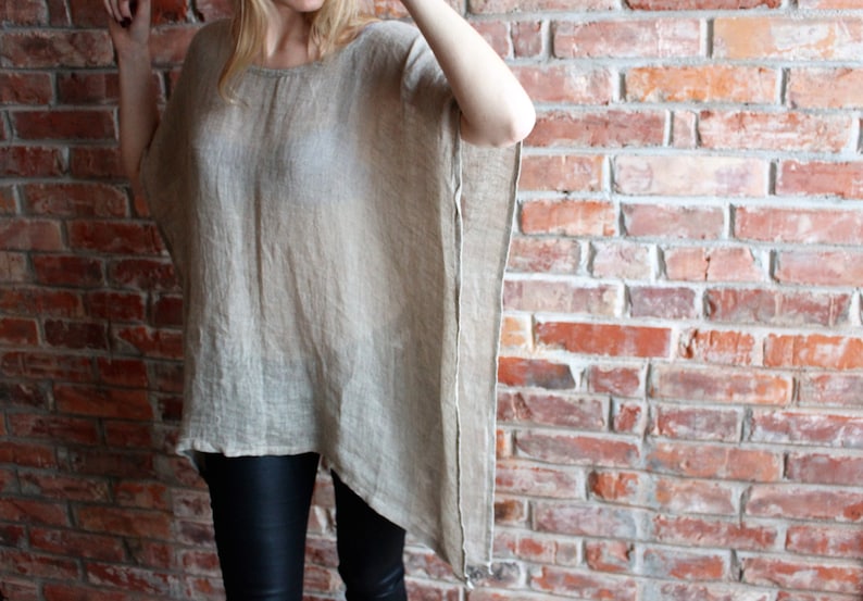Loose Linen Tunic Oversized Linen Kaftan Linen Poncho Beach Cover up Womens Linen Overalls Flax Dress Loose fit Tunic Linen Smock One Size