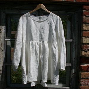 Leinen Babypuppenbluse / Leinen Umstandsbluse / Gewaschenes Leinen / Leinen Tunika / Lockere Leinenbluse / Oversized Leinenhemd