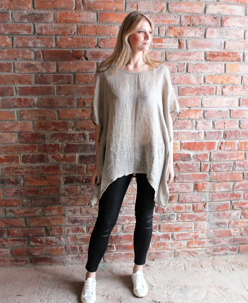 Loose Linen Tunic Oversized Linen Kaftan Linen Poncho Beach Cover up Womens Linen Overalls Flax Dress Loose fit Tunic Linen Smock One Size