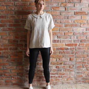 Linen Blouse / loose  linen Top  / Handmade Linen Shirt Peter Pan Collar Women&#39;s Retro Linen Blouse Washed Linen Natural Flax Linen Blouse