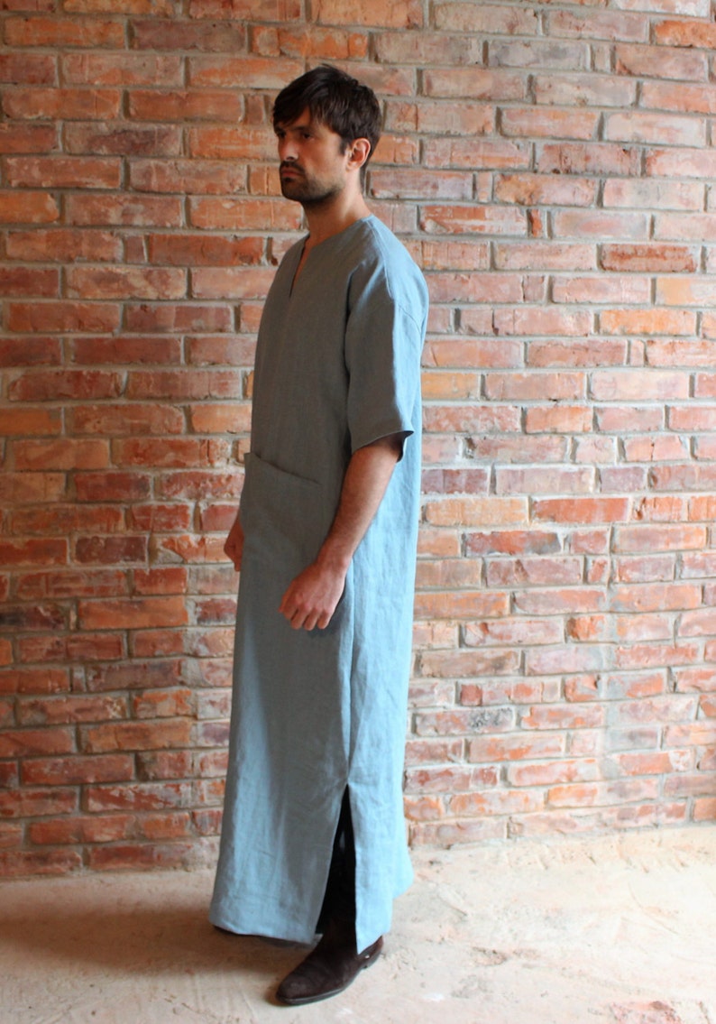 Mens Linen Kaftan Short sleeve Linen Caftan Mans Djellaba | Etsy