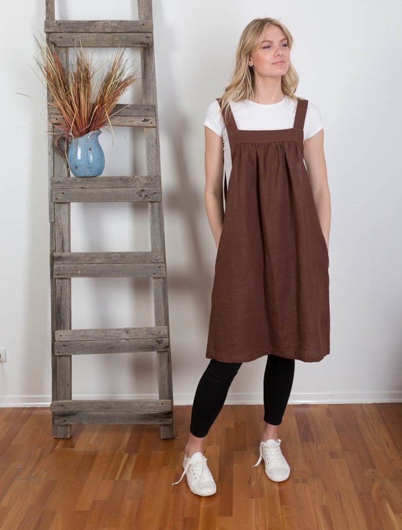 Linen Overalls Linen Apron Dress Washed Linen Summer Pinafore Etsy