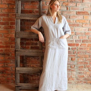 Linen Kaftan Womens Linen Djellaba Long Linen Robe Washed Linen Caftan Short Sleeve Long Linen dress Loose fit  Linen Smock Custom order