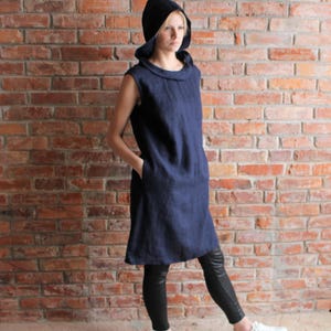 Sleeveless smock ,Linen Tunic,  Linen Jumper Dress , Hooded Linen Tunic Dress, loose linen tunics for women