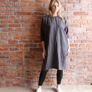 Linen Tunic Dress Plus Size Tunic Top Charcoal Gray Linen - Etsy