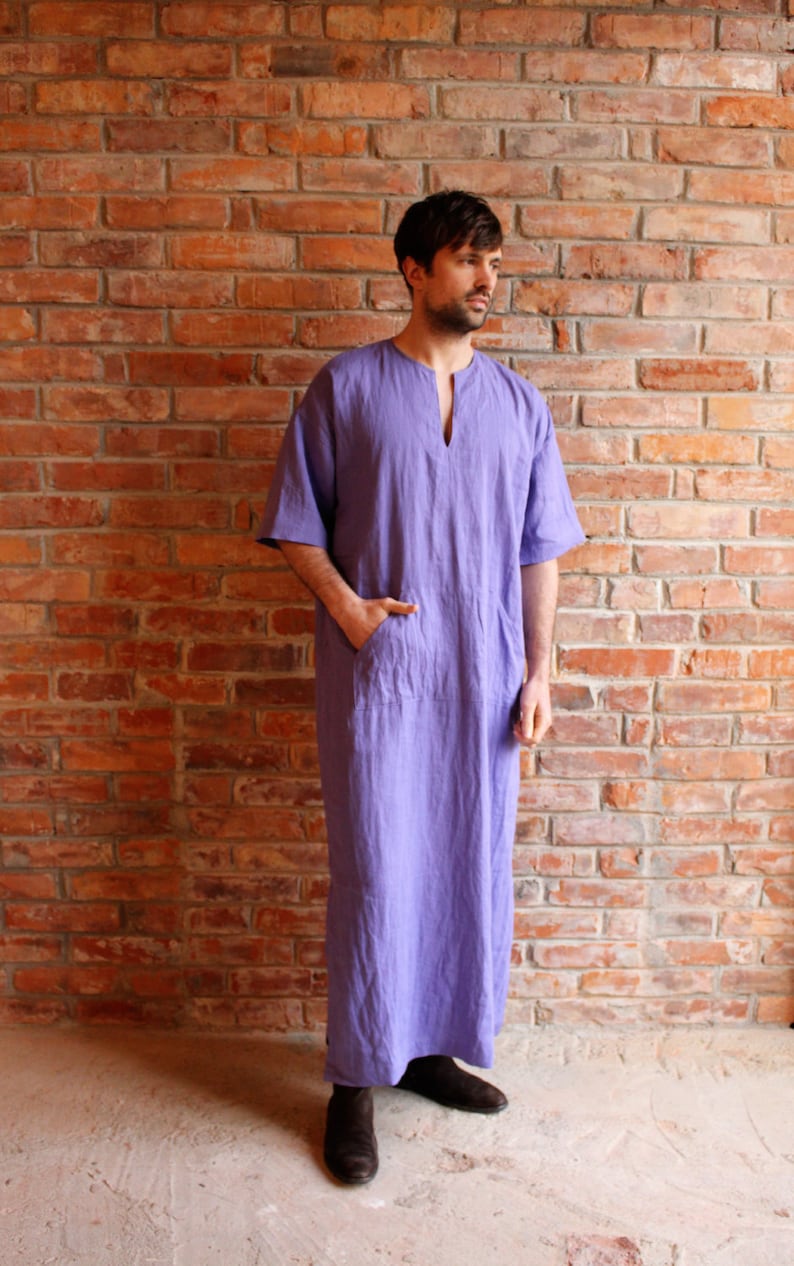 Mens Linen Caftan Short Sleeve Purple Mens Kaftan Loungewear | Etsy