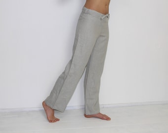 Pantalones de lino listo para enviar pantalones de lino sueltos ropa de cama de las mujeres lavada lino