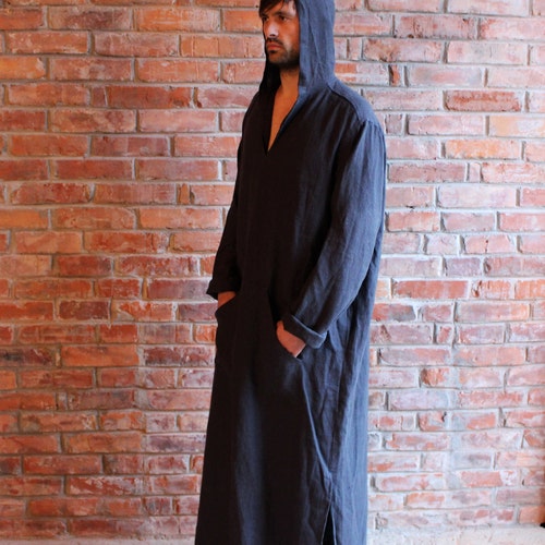 Men Kaftan Hooded Linen Caftan With Hoodie Long Linen Tunic - Etsy