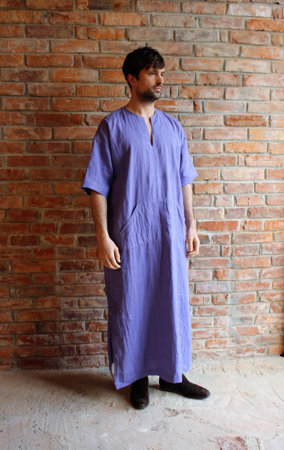 Mens Linen Caftan Short Sleeve Purple Mens Kaftan Loungewear Etsy