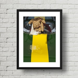 British Racing Green Lotus, race car art, race car and gloves, photograph image 1