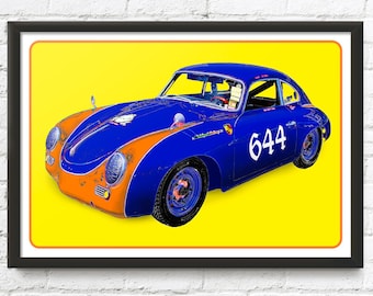 1956 Porsche 356 A "T1" race car art, vintage German Sports Car, 1950's auto