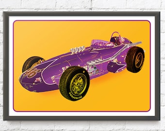 Indy 500 vintage race car art, 1963 Racing Associates Special, 1963 Indianapolis 500, 1960's auto