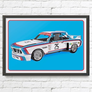 BMW 3.0 CSL Batmobile, Vintage German race car art, Winner of 1975 12 hours of Sebring, 1970's auto image 1