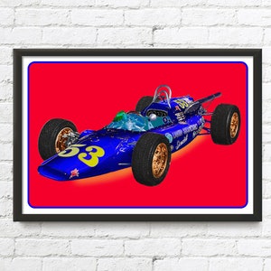 Indy 500 race car art, vintage British MG Liquid Suspension Special, 1964 Indianapolis 500, 1960's auto image 1