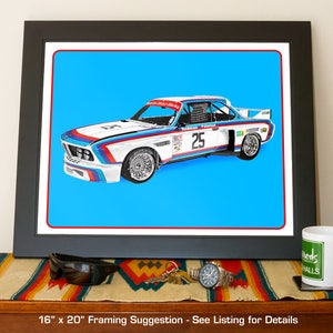 BMW 3.0 CSL Batmobile, Vintage German race car art, Winner of 1975 12 hours of Sebring, 1970's auto image 6