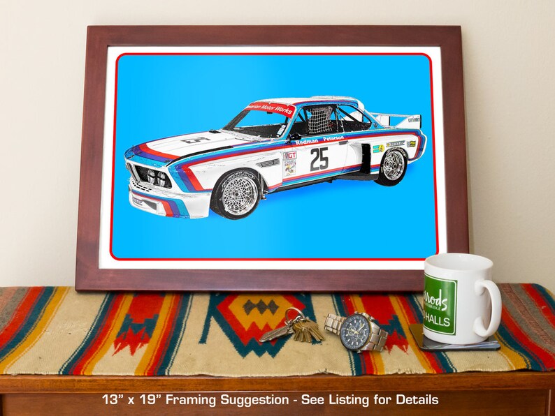 BMW 3.0 CSL Batmobile, Vintage German race car art, Winner of 1975 12 hours of Sebring, 1970's auto image 5