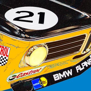 BMW Alpina 2002ti race car art, vintage race car, TRANS-AM series, 1970s auto image 2
